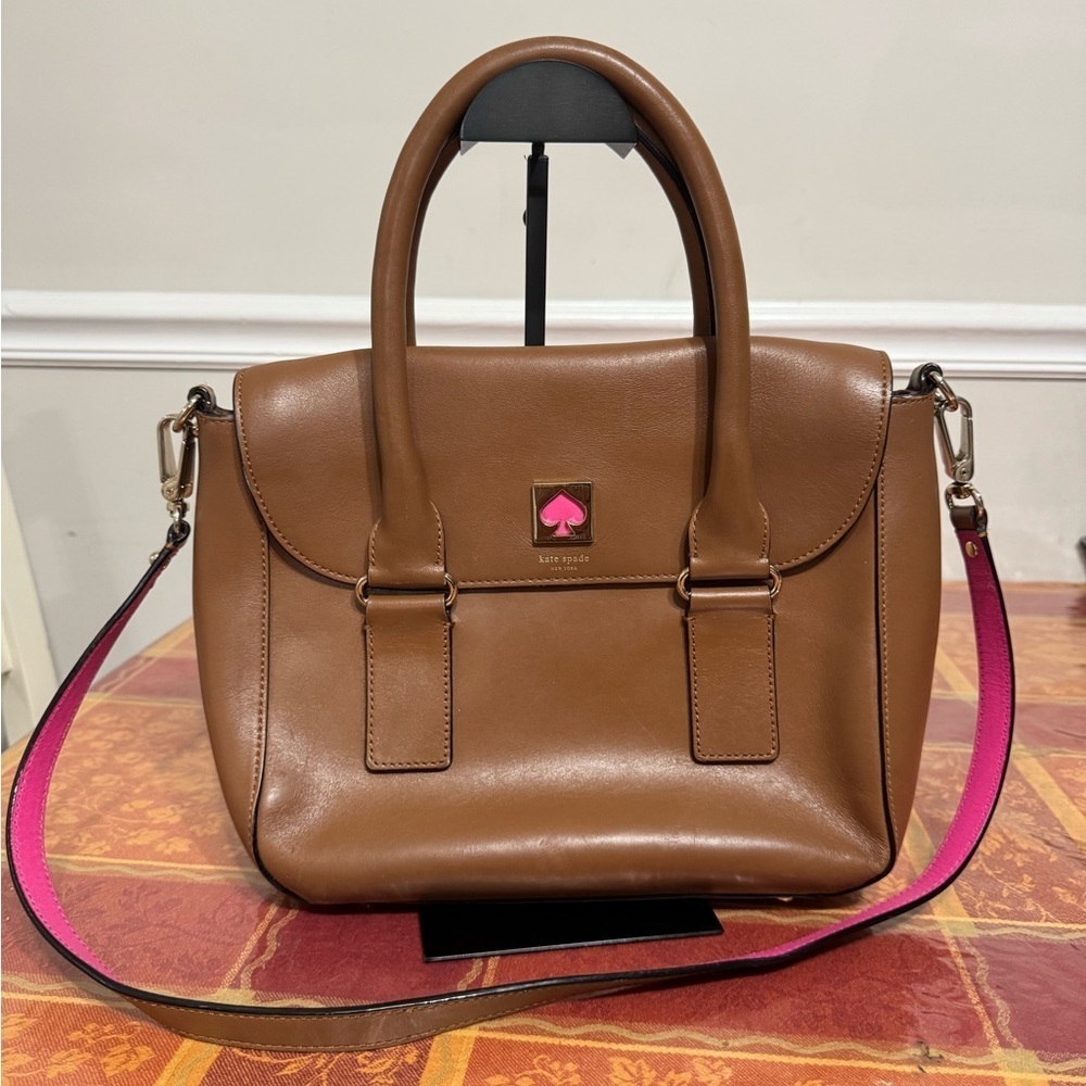 Kate Spade Tan Satchel with Pink Strap